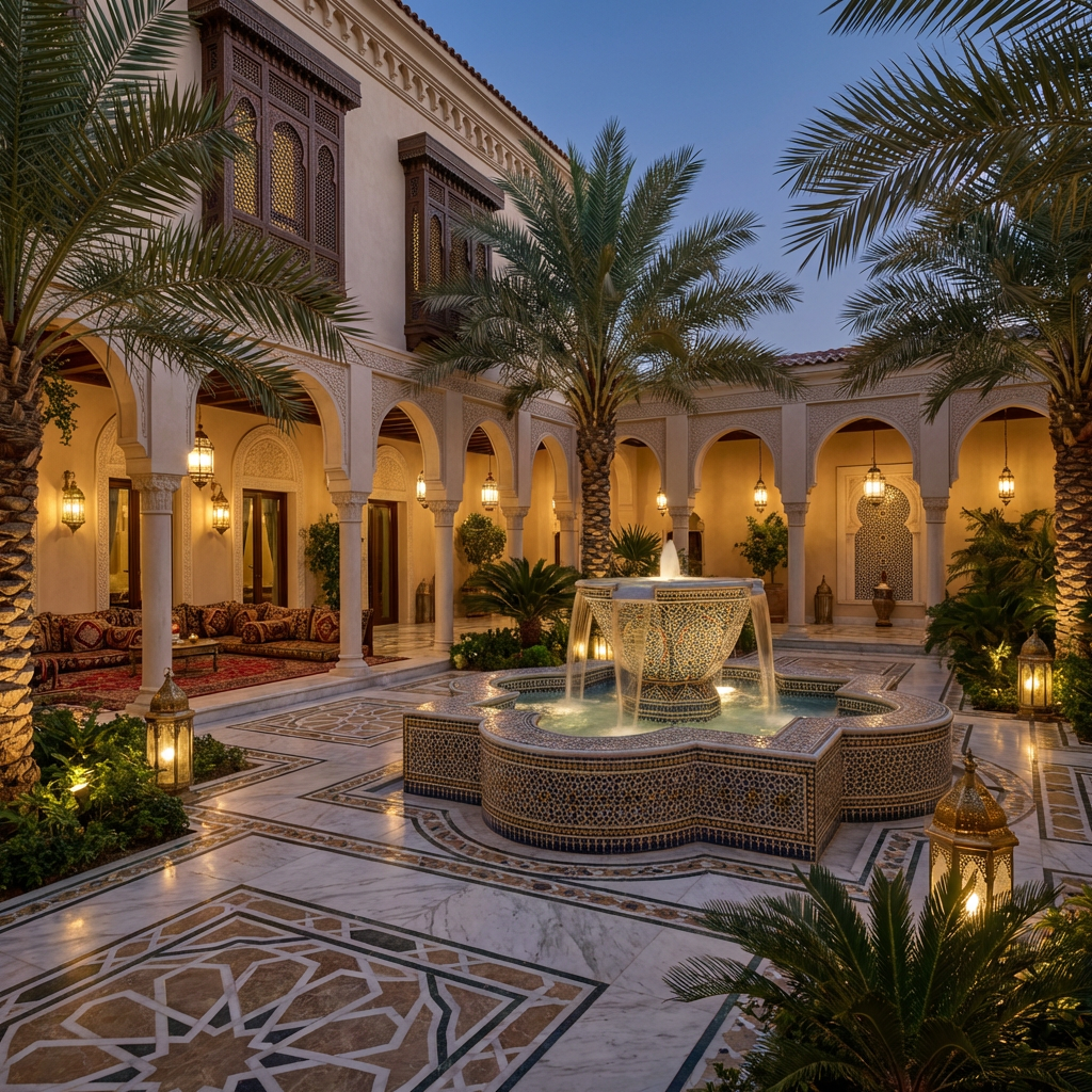 Arabian courtyard with fountain