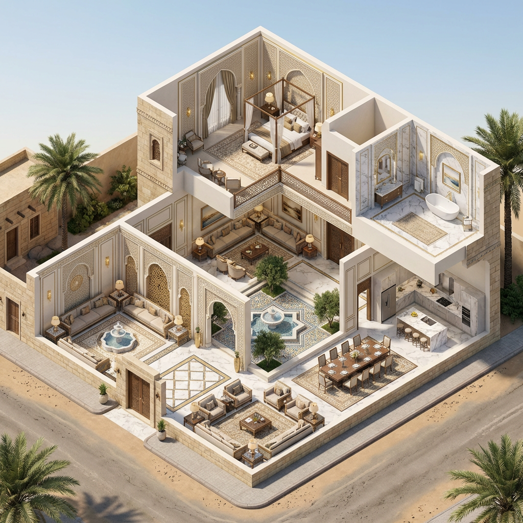 Villa perspective cutaway view